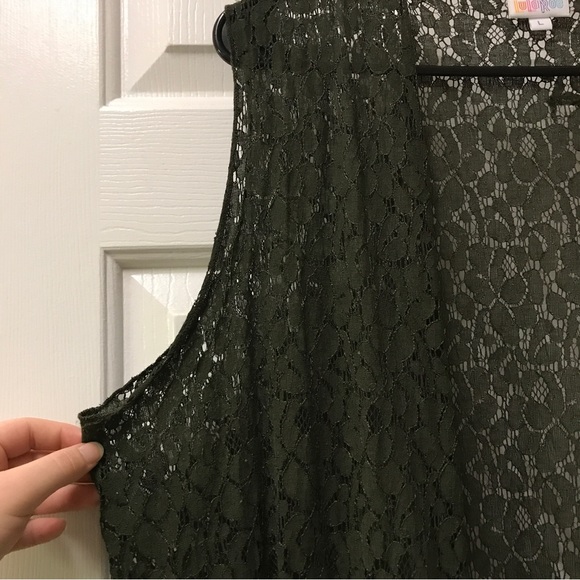 LuLaRoe Green Flower Knit Crochet Open Sides Plus Size Vest Duster Cardigan - Picture 6 of 8